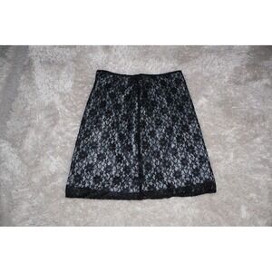 Tommy Hilfiger Womens Black Floral Lace A-Line Skirt Silver Lining Size 7